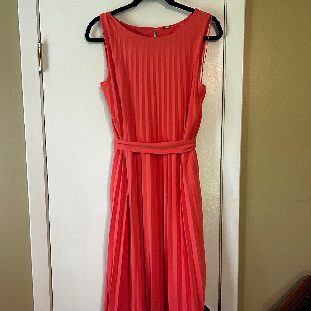 Tahari Melon Pleated Midi Dress